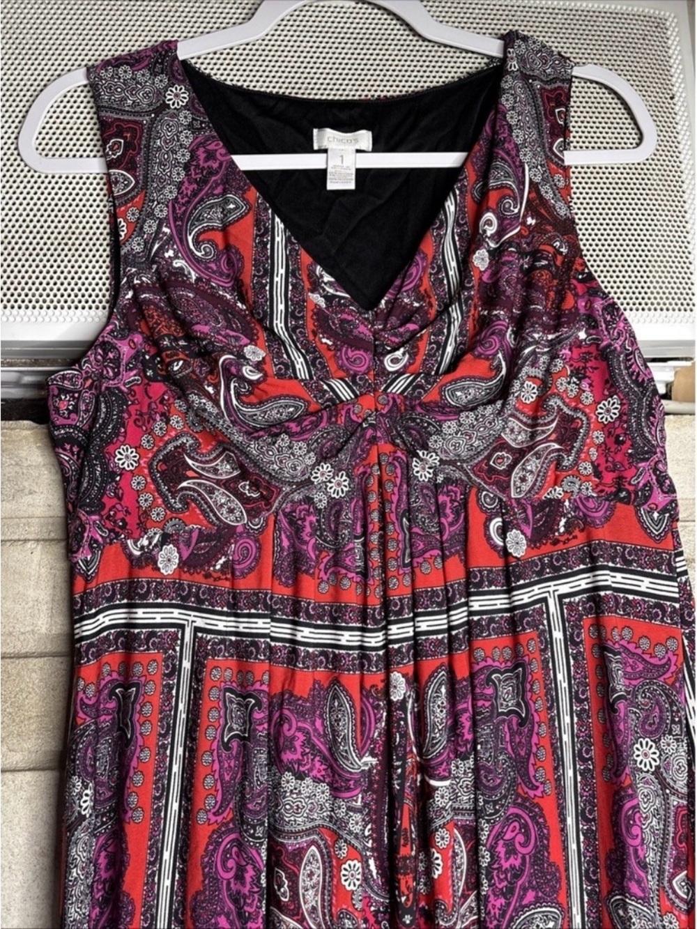 Chico's Sleeveless Maxi Dress in Red and Purple Paisley Print